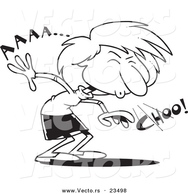 Cartoon Vector of Cartoon Businesswoman Sneezing - Coloring Page Outline