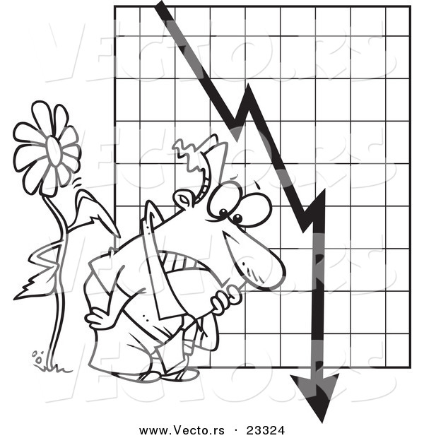Cartoon Vector of Cartoon Flower Tapping on a Man by a Failing Chart - Coloring Page Outline
