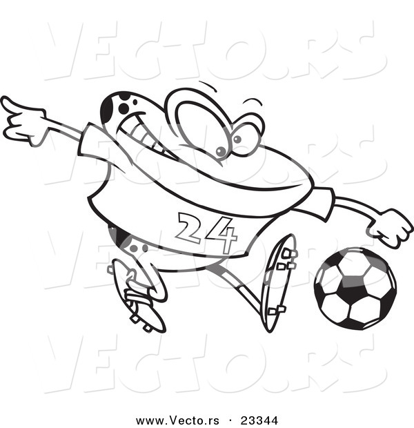 Cartoon Vector of Cartoon Frog Playing Soccer - Coloring Page Outline