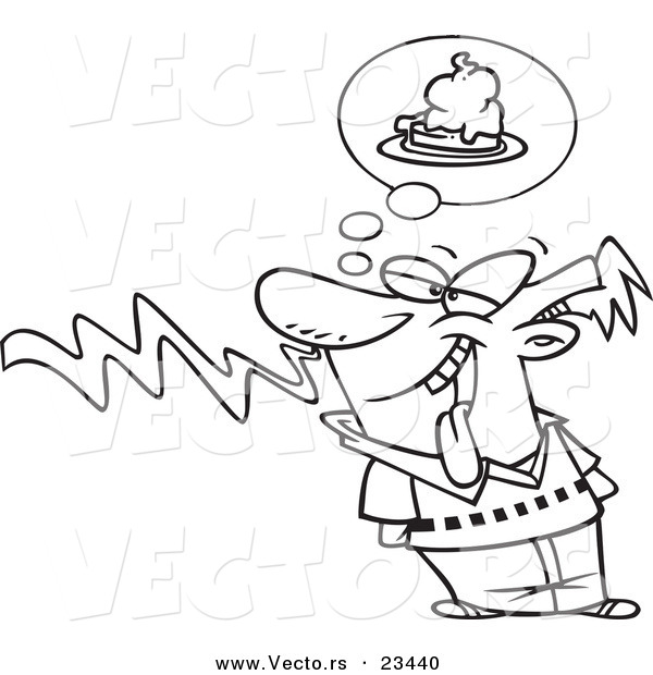 Cartoon Vector of Cartoon Guy Smelling Pie - Coloring Page Outline