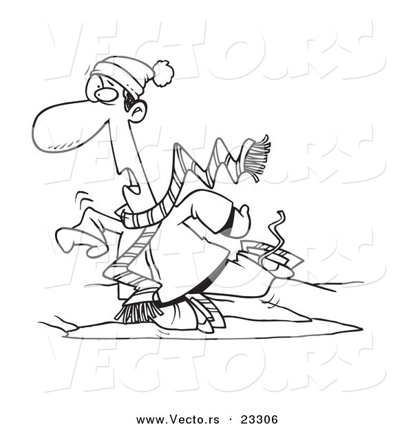 Cartoon Vector of Cartoon Man Falling While Ice Skating - Coloring Page Outline