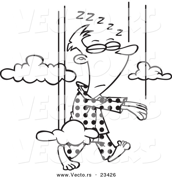Cartoon Vector of Cartoon Man Falling While Sleep Walking - Coloring Page Outline