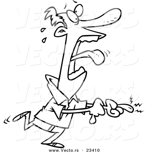 Cartoon Vector of Cartoon Man Screaming over a Cut - Coloring Page Outline