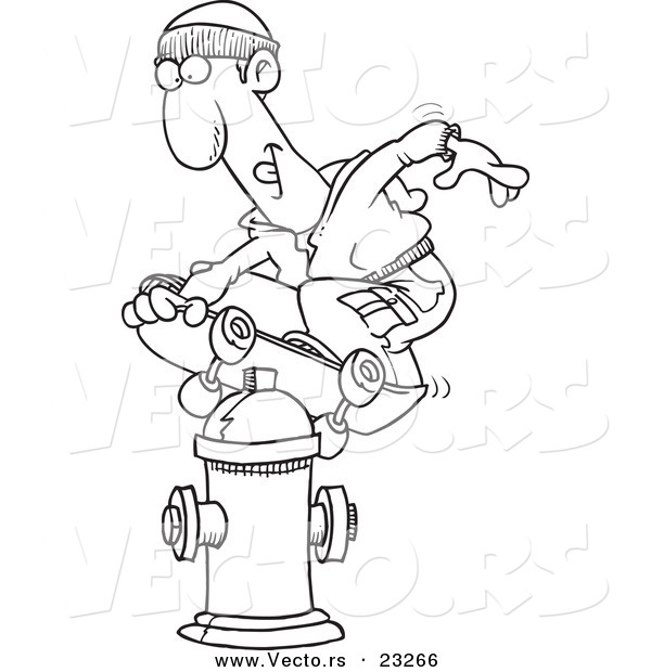 Cartoon Vector of Cartoon Man Skateboarding on a Hydrant - Coloring Page Outline