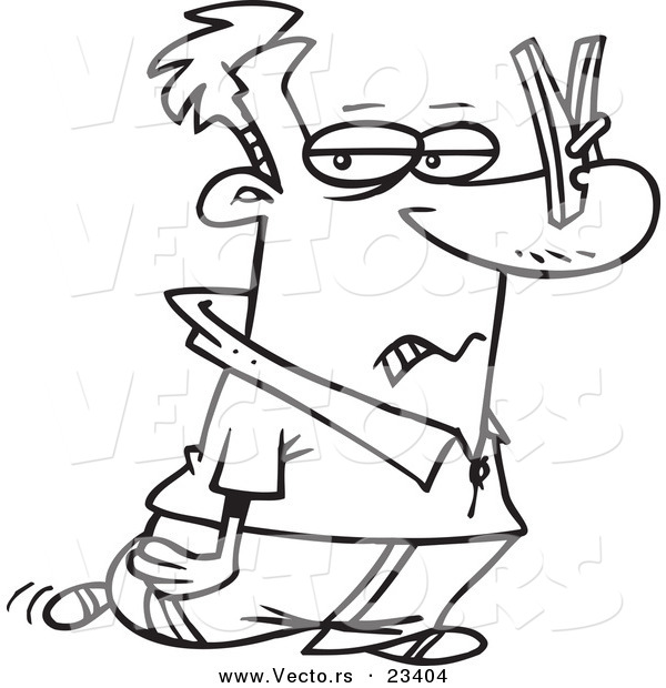 Cartoon Vector of Cartoon Man Wearing a Clip on His Nose - Coloring Page Outline