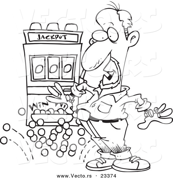Cartoon Vector of Cartoon Man Winning a Jackpot - Coloring Page Outline