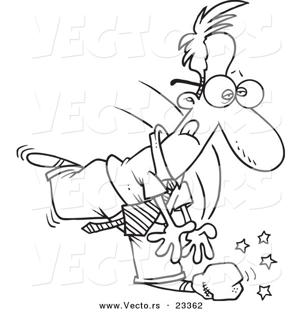 Cartoon Vector of Cartoon Rock on a Mans Foot - Coloring Page Outline