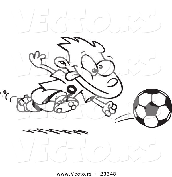 Cartoon Vector of Cartoon Running Soccer Boy - Coloring Page Outline