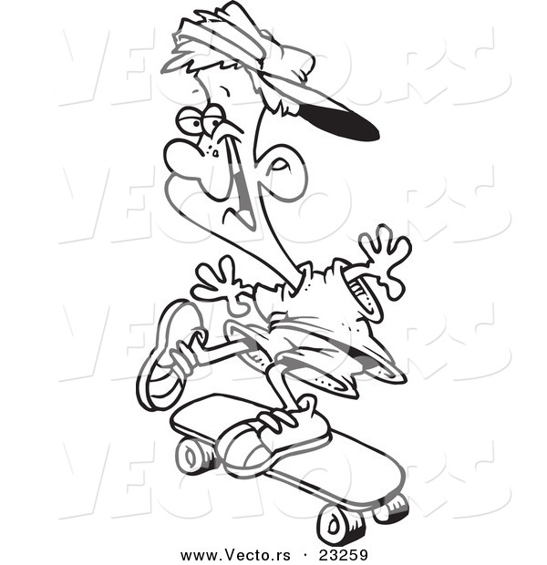 Cartoon Vector of Cartoon Skater Boy - Coloring Page Outline