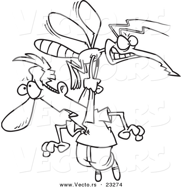 Cartoon Vector of Cartoon Skeeter Stealing a Man - Coloring Page Outline