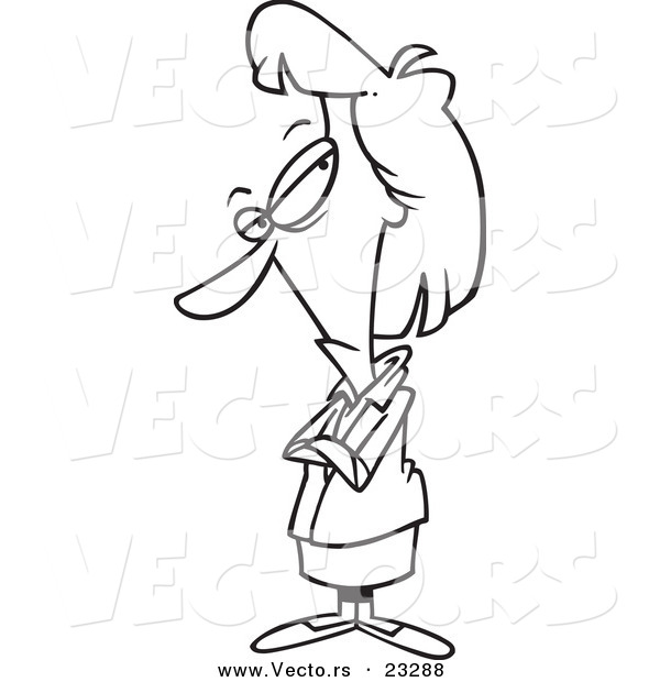 Cartoon Vector of Cartoon Sketpical Businesswoman - Coloring Page Outline
