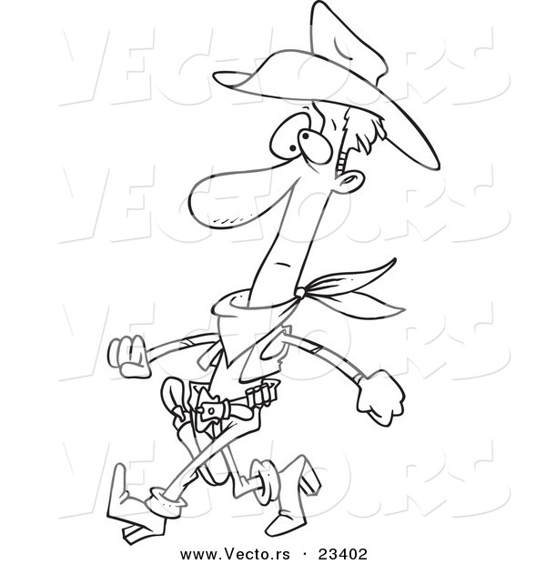 Cartoon Vector of Cartoon Slim Cowboy - Coloring Page Outline