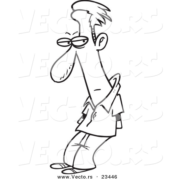 Cartoon Vector of Cartoon Sly Guy - Coloring Page Outline