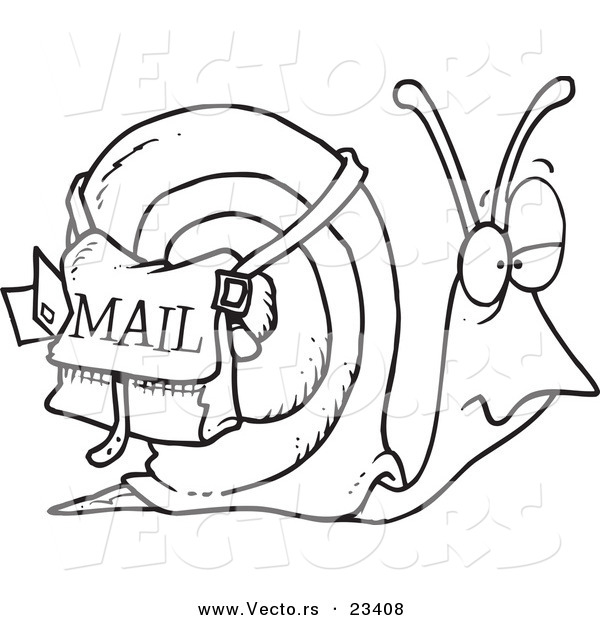 Cartoon Vector of Cartoon Snail Mail - Coloring Page Outline