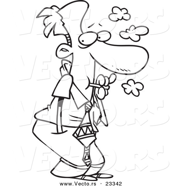 Cartoon Vector of Cartoon Sneaky Businessman Smoking - Coloring Page Outline