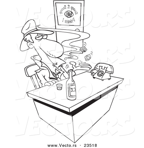 Cartoon Vector of Cartoon Snoop in an Office - Coloring Page Outline