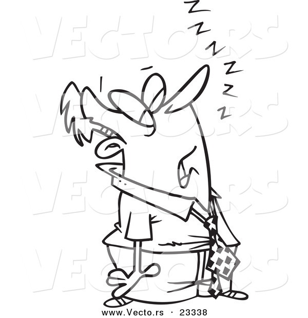 Cartoon Vector of Cartoon Snoozing Businessman - Coloring Page Outline