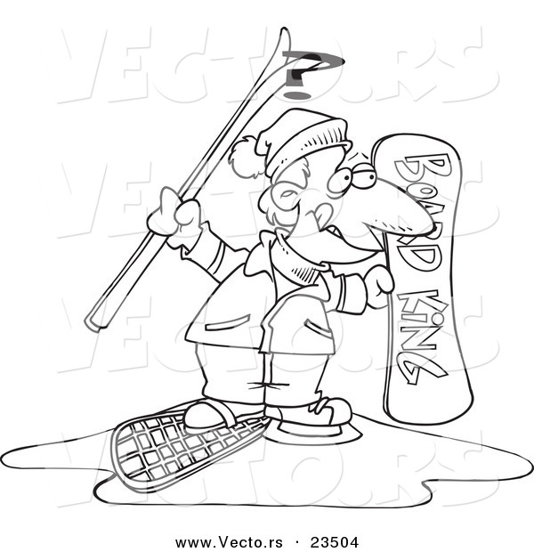 Cartoon Vector of Cartoon Snow Sport Guy - Coloring Page Outline