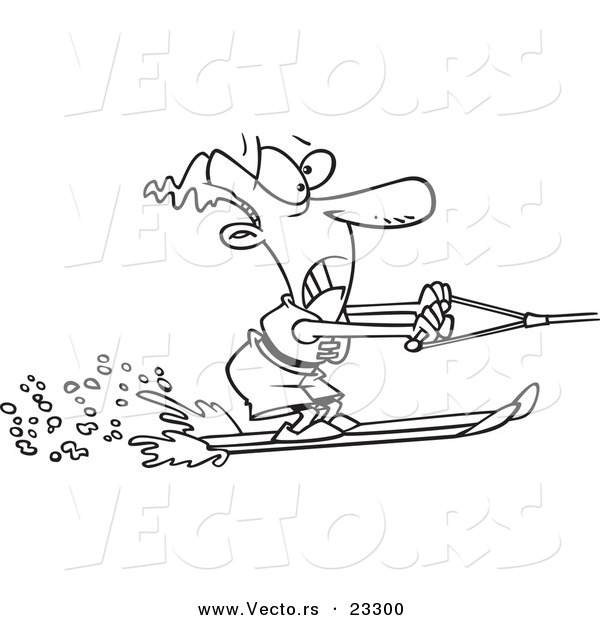 Cartoon Vector of Cartoon Water Skiing Man - Coloring Page Outline