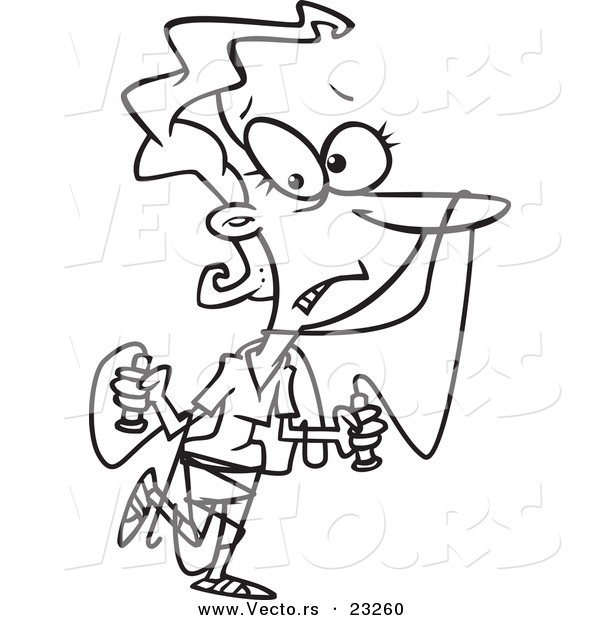 Cartoon Vector of Cartoon Woman Tangled in Jump Rope - Coloring Page Outline