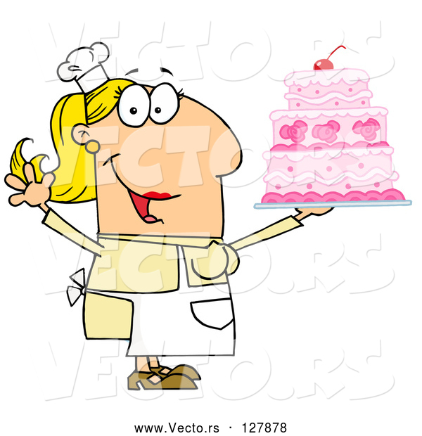Cartoon Vector of Caucasian Cake Baker Woman