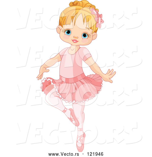 Cartoon Vector of Cute Blond Girl Danncing Ballet in a Tutu