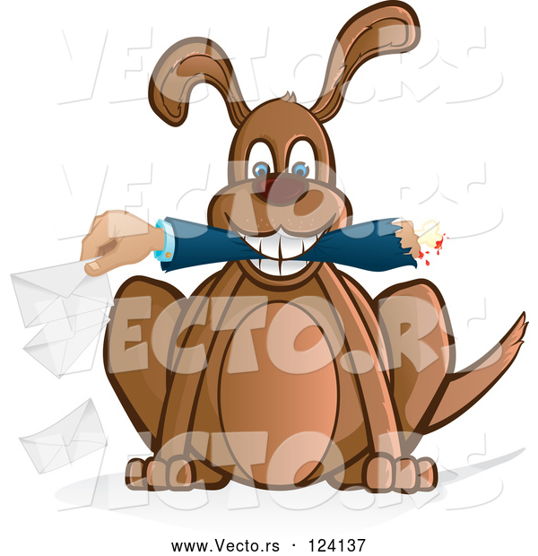 Cartoon Vector of Dog Holding a Mail Mans Arm