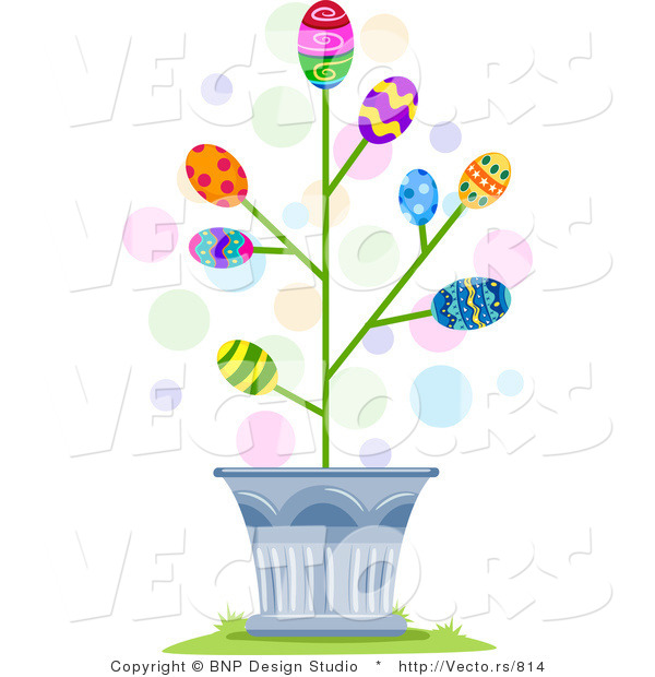 Cartoon Vector of Easter Eggs Blossoming in a Tree