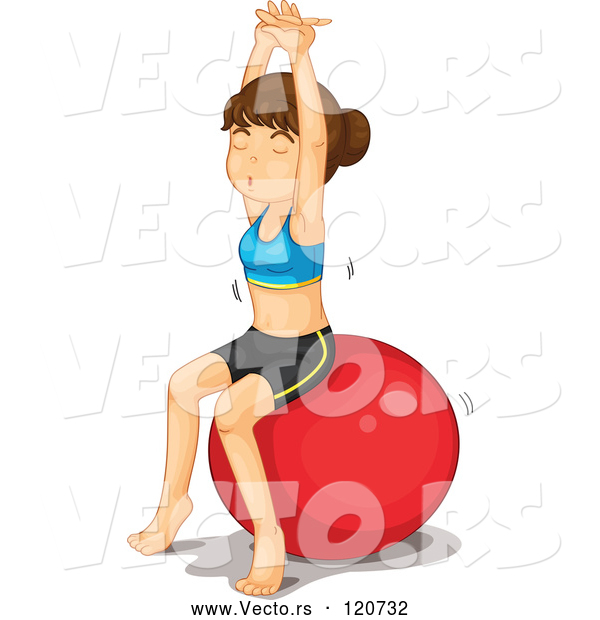 Cartoon Vector of Fit Woman Stretching on a Ball