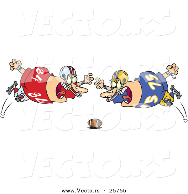 Cartoon Vector of Football Players Diving Towards the Ball
