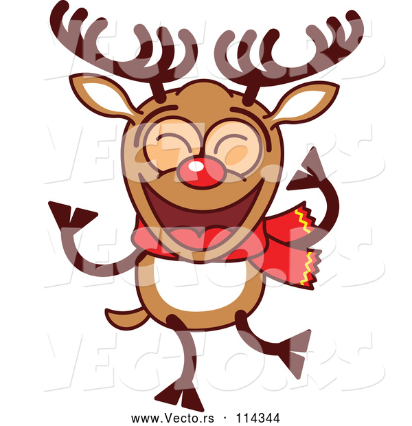 Cartoon Vector of Happy Dancing Christmas Rudolph Reindeer
