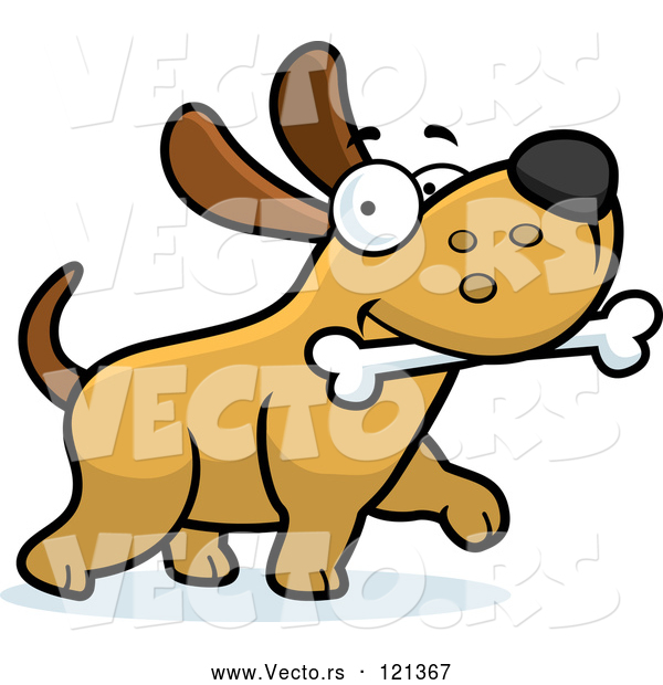 Cartoon Vector of Happy Dog Strutting with a Bone