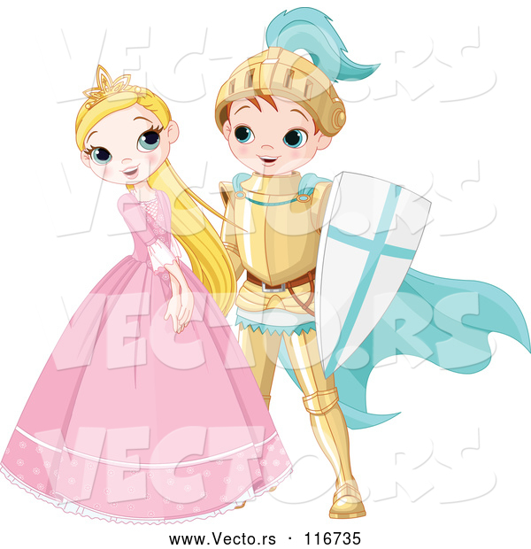 Cartoon Vector of Happy Fairy Tale Fantasy Princess and Knight Flirting