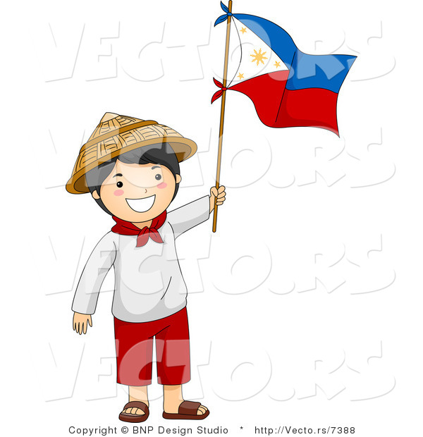 Cartoon Vector of Happy Filipino Independence Day Boy Waving Flag