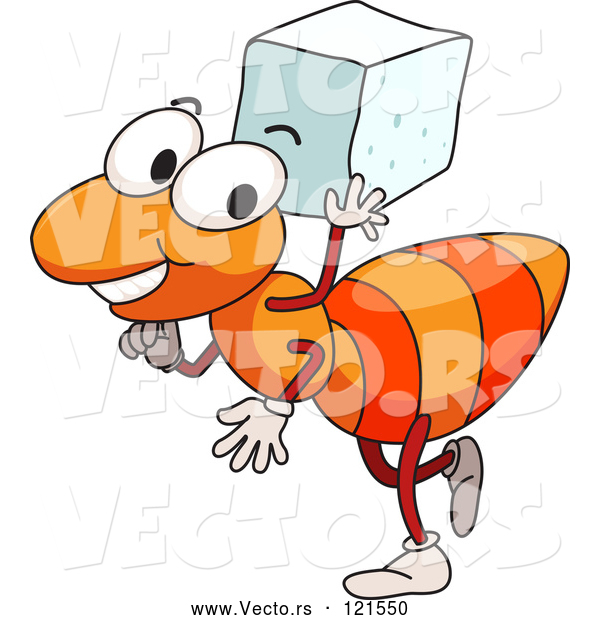 Cartoon Vector of Happy Orange Ant Carrying a Sugar Cube