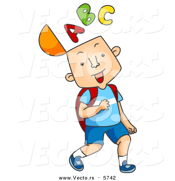 Cartoon Vector of Happy School Boy with the a B C Alphabet on His Mind