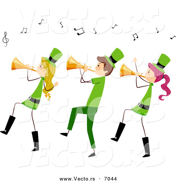 Cartoon Vector of Happy St. Patrick's Day People Playing Music with Trumpets