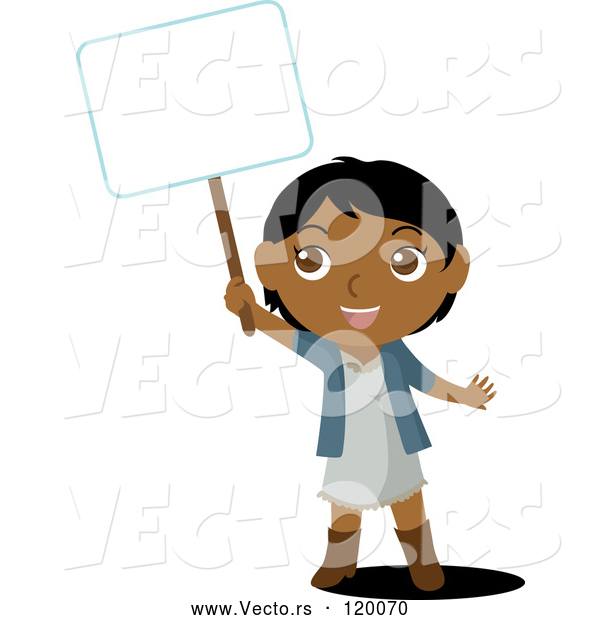 Cartoon Vector of Indian Girl Holding up a Blank Sign