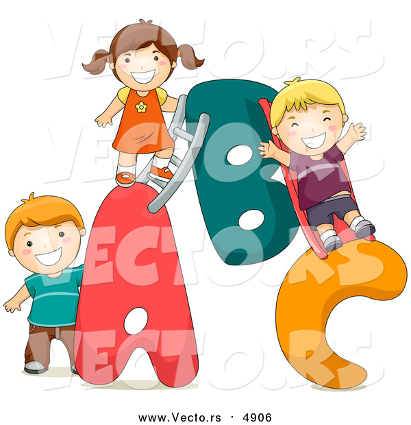 Cartoon Vector of Kids Playing on an a B C Alphabet Letters