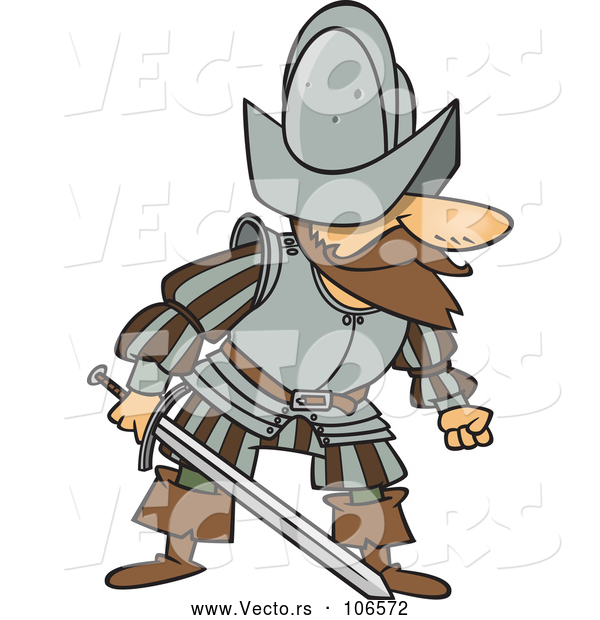 Cartoon Vector of Mad Conquistador Holding a Sword