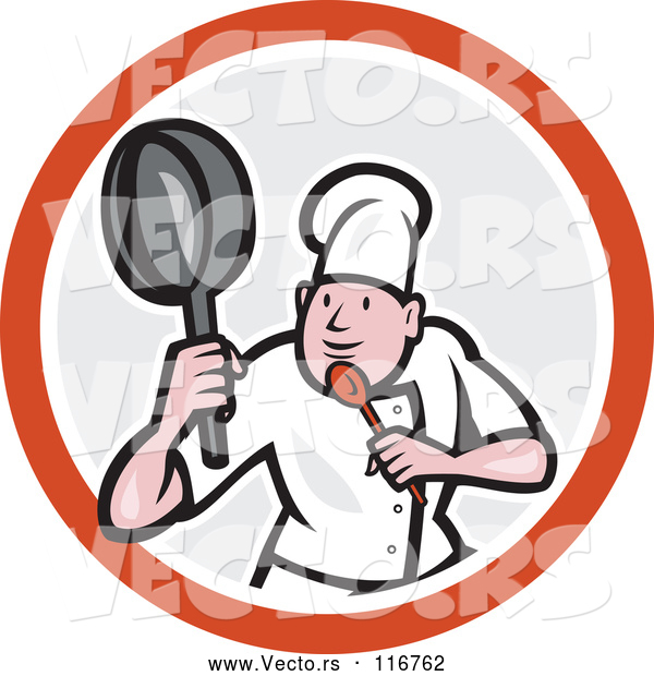 Cartoon Vector of Male Chef in a Kung Fu Fighting Stance Inside a Circle