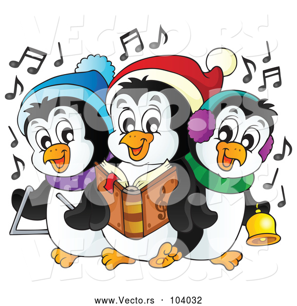 Cartoon Vector of Penguins Singing Christmas Carols