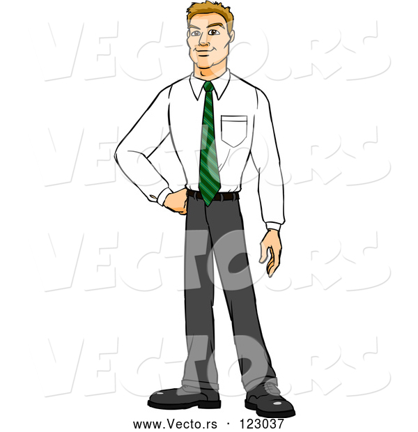 Cartoon Vector of Proud Professional Blond Business Man Posing