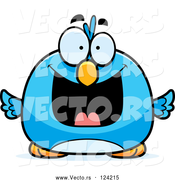 Cartoon Vector of Pudgy Grinning Blue Bird