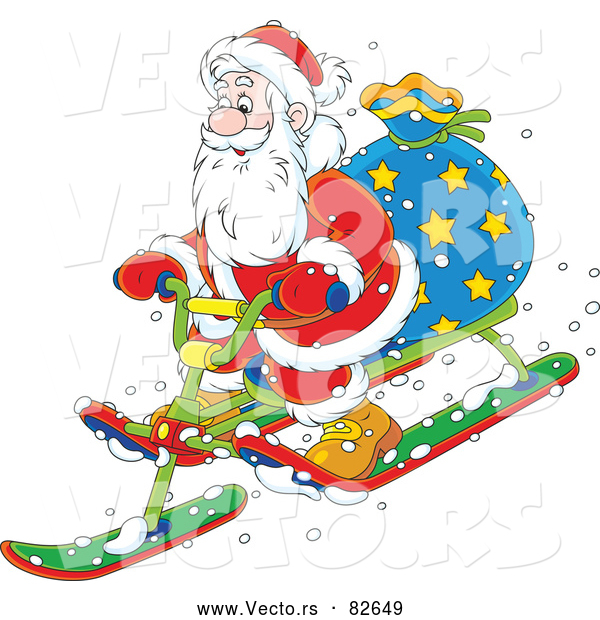 Cartoon Vector of Santa Delivering Presents on Snow Sled