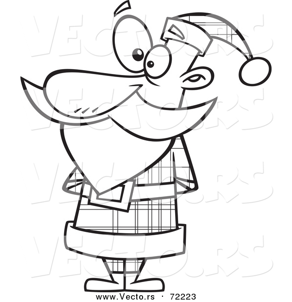 Cartoon Vector of Santa in a Plaid Suit - Outlined Version