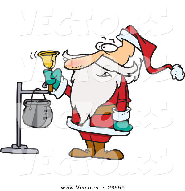 Cartoon Vector of Santa Ringing Charity Bell
