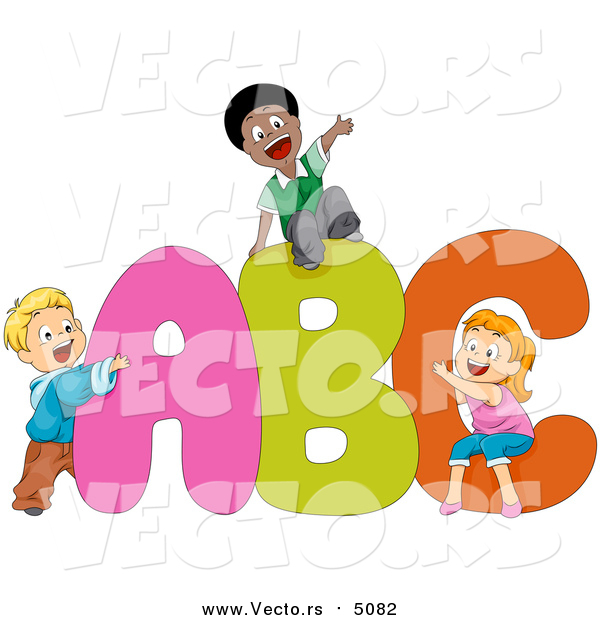 Cartoon Vector of School Kids Playing on Alphabet a B C Letters