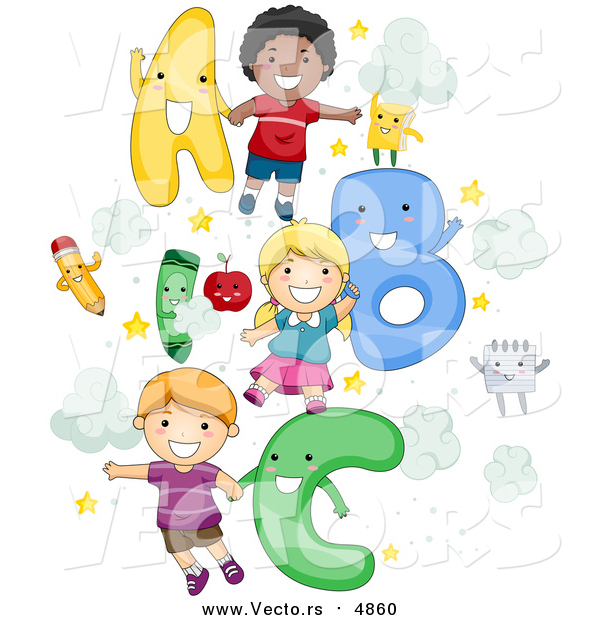 Cartoon Vector of School Kids with a B C Letters