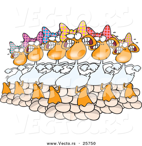 Cartoon Vector of Six Geese a Laying on Christmas